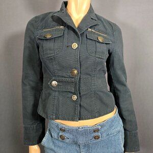 Y2K Military Utility Fitted Jacket Size S Gray Cotton Emo Grunge Punk 2000s